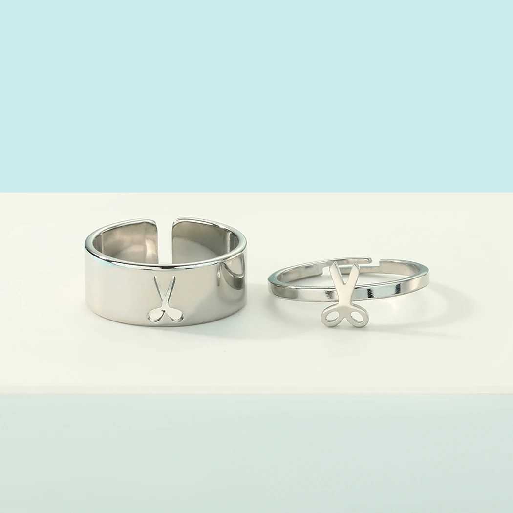Kinitial Stainless Steel Scissors Couple Promise Ring Set Alternative Engagement Matching Ring Cosmetologist W250606