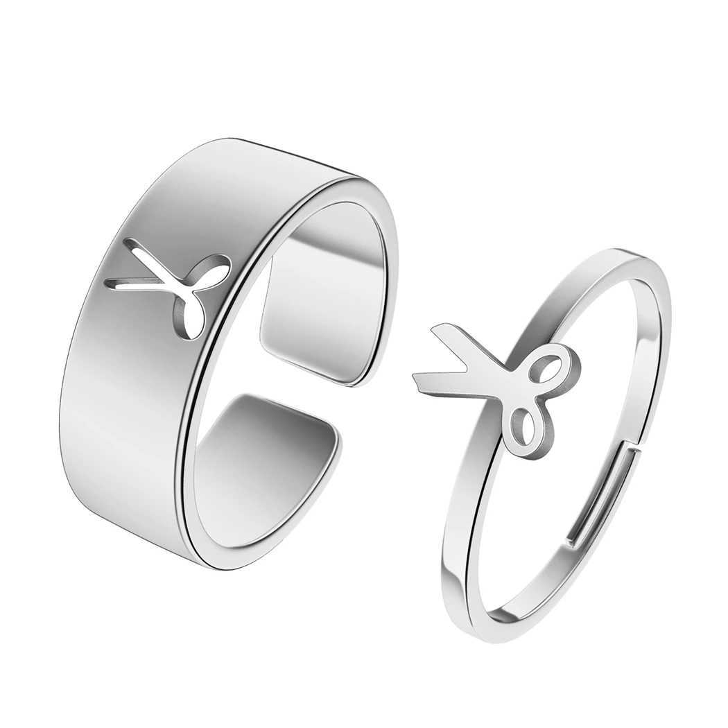 Kinitial Stainless Steel Scissors Couple Promise Ring Set Alternative Engagement Matching Ring Cosmetologist W250606
