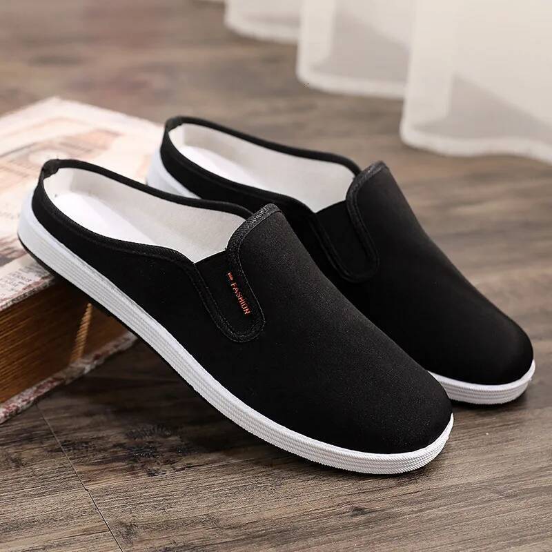 Ddmyoutdoor Soft Sole Embroidery Men Shoes Chinese Style Yellow Black Round Mouth Cloth Slippers Outdoor Shoes