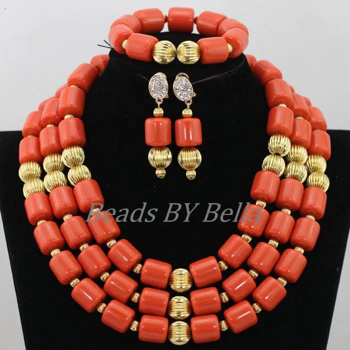 Traditional Nigerian Wedding Artificial Coral Beads Bridal Jewelry Sets African Beads Jewelry Necklace Set ABF901 250606