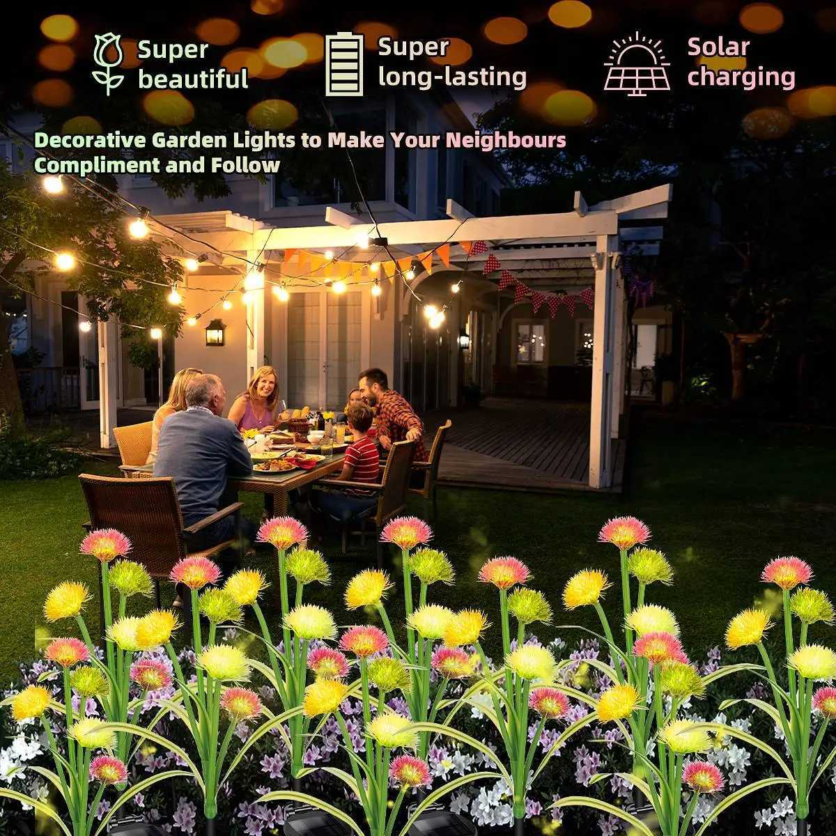 5 Dandelion Solar Garden Lights Outdoor IP65 Waterproof Simulated Flower LED Decorative Courtyard Lawn Decorative Lights XJ250606