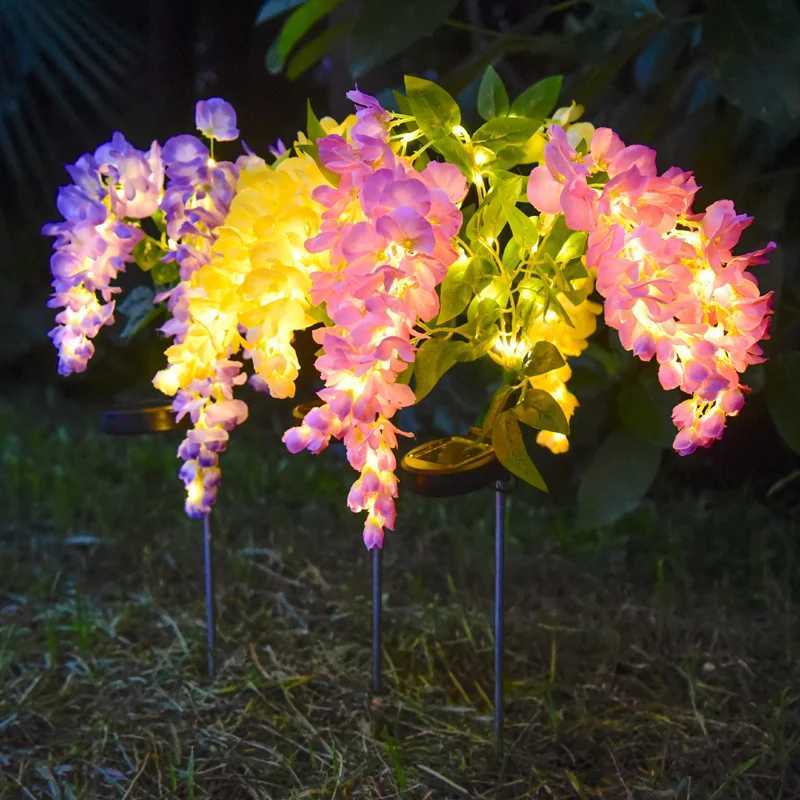 1pc Solar Wisteria Flower Light LED Pathway Light Semi-Flush Mount Garden Patio Decorative Lamp 52 LED Two Modes for Outdoor Use W250607