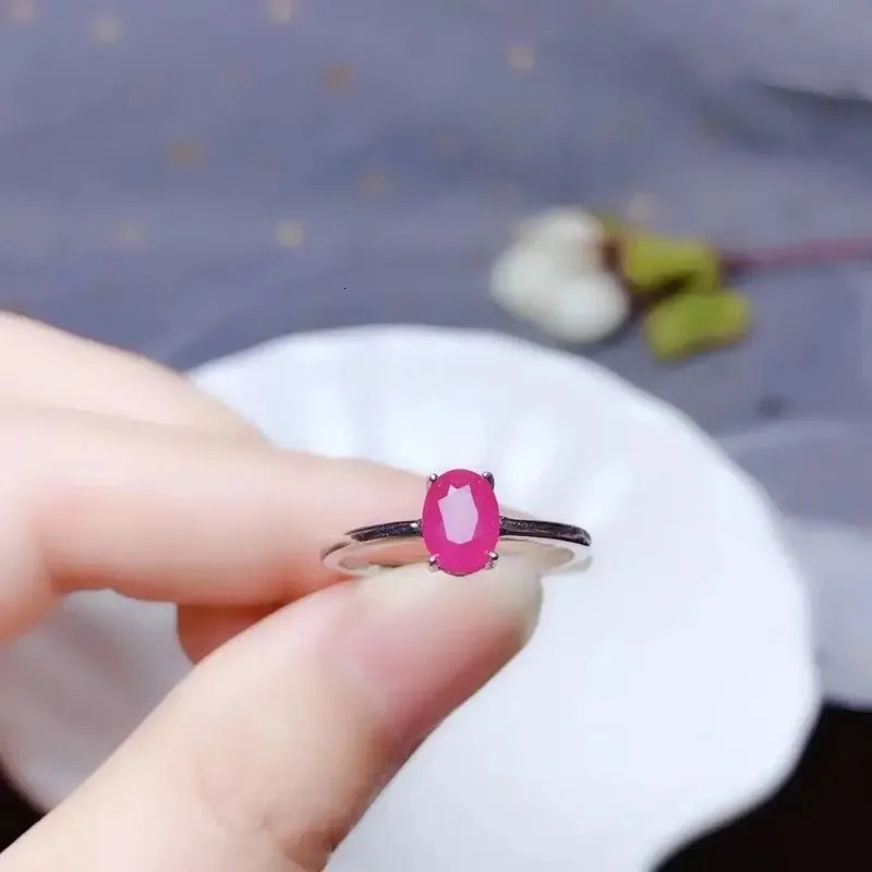 Natural Myanmar Ruby Ring For Women Men Love Gift 925 Silver 7x5mm Beads Stone Fashion Adjustable Ring 250604