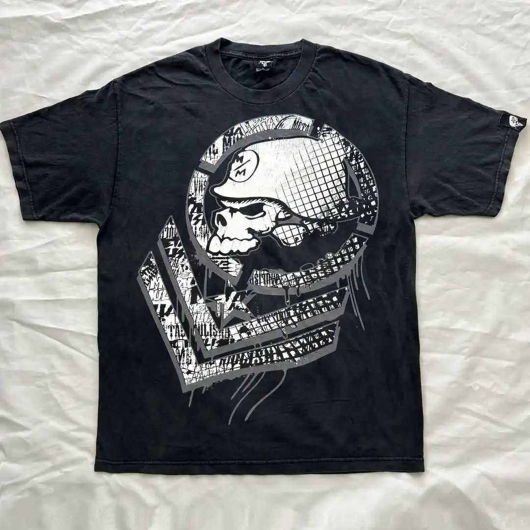 New 2025 Gothic Popular Vintage Sketch Free Fighting Force Pattern Printed T-shirt Mens Y2K Street Hip Hop Short Sleeve W250607
