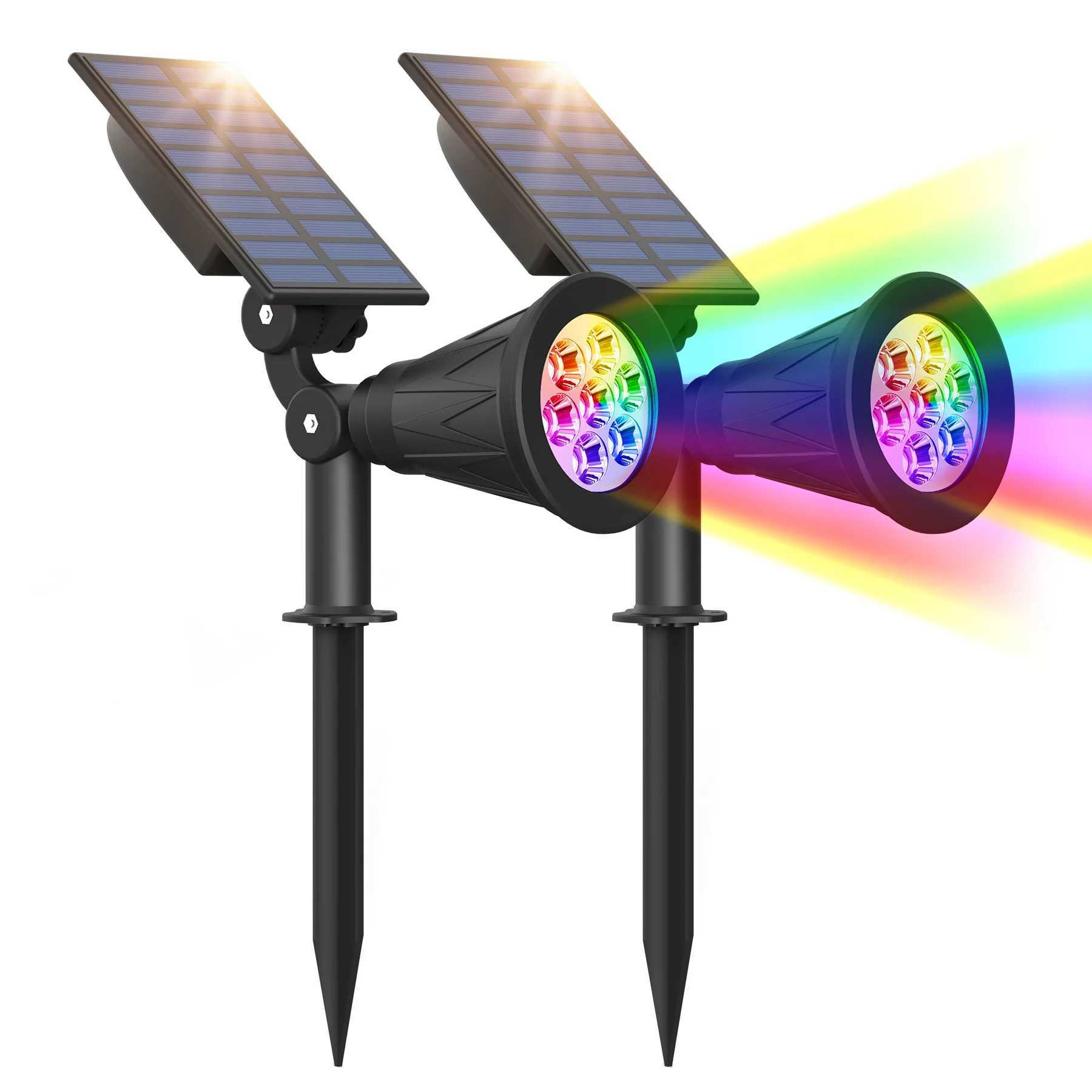 2PCS RGB Solar Light Outdoor Garden 7leds Spotlight for Landscape Tree Wall Solar Lamp IP65 Waterproof Pathway Street LED LightXJ250606