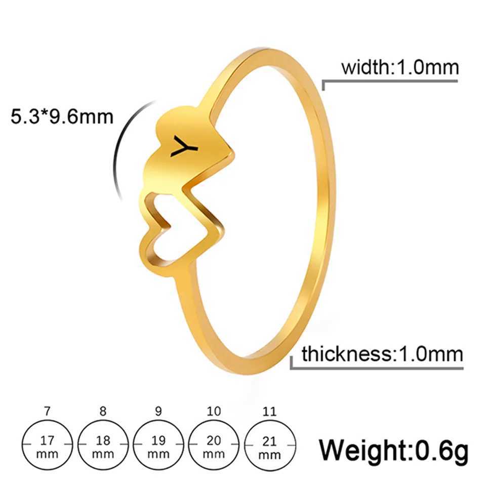 COOLTIME Trendy Initial Letter Rings for Women Stainless Steel A-Z Alphabet Hearts Jewelry Finger Rings Couple Wedding Gift W250606