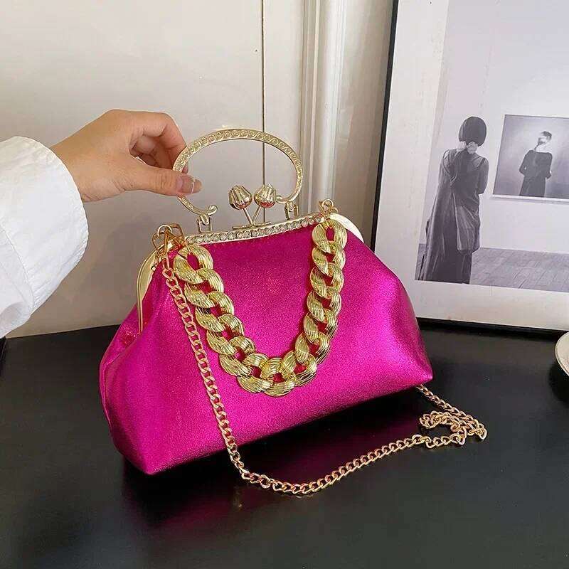 2024 Women Gold Green Chain Messenger PU Leather Shoulder Bags Shell Clip Designer Handbag And Purse Wedding Clutch