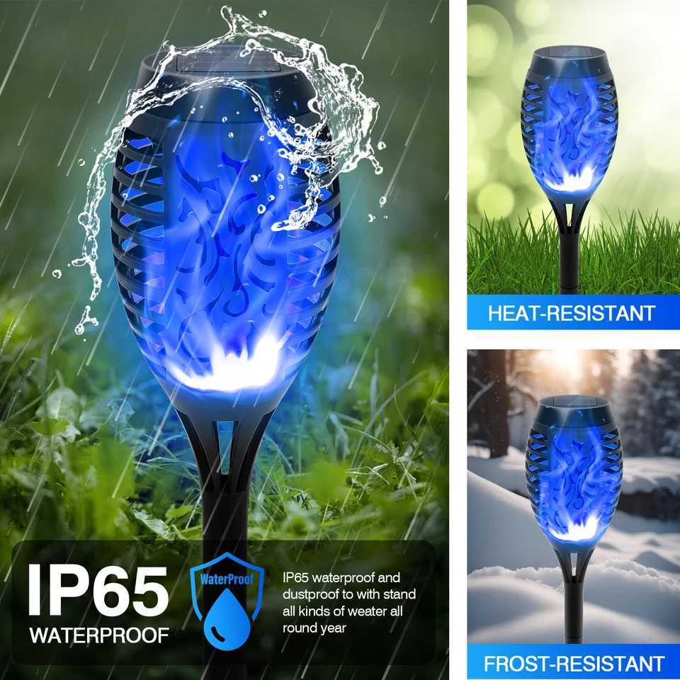 8PCS Solar Lights Outdoor Blue Solar Torch Flame Lights for Garden Decor Solar Landscape Lights Decorative for Lawn Yard Pathway XJ250606