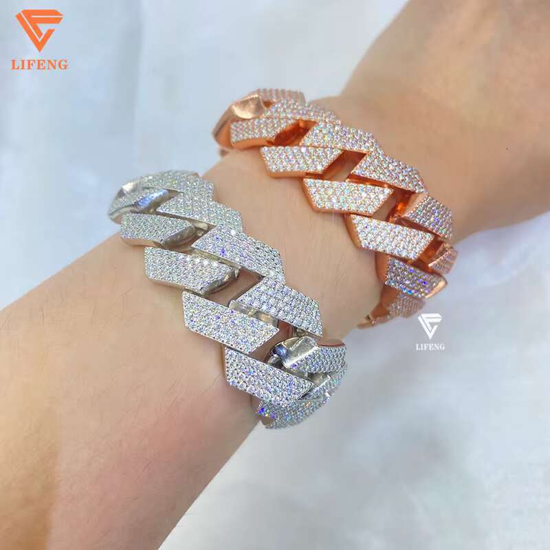 925 Sterling Silver 20mm Bust VVS Moissanite Diamond Cuban Link Chain Bracelet Gold Plated for Men-White Iced Mossanite Jewelry