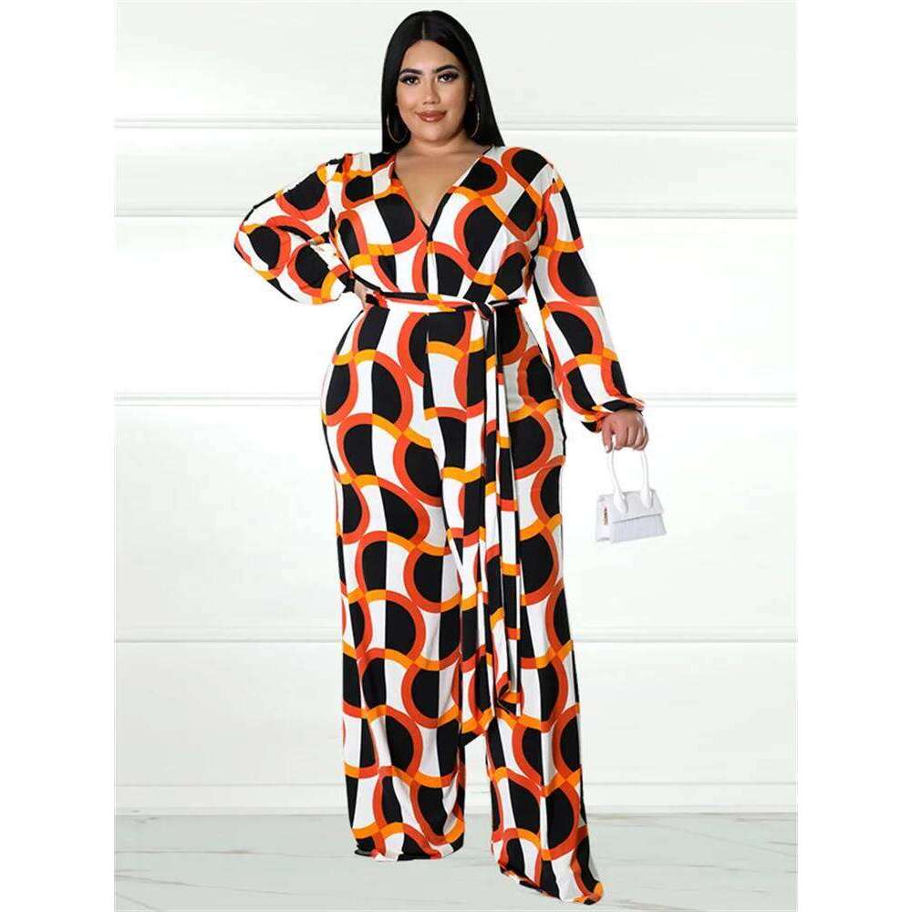 Wmstar Plus Size Women Jumpsuit Fall Clothes One Piece Outfits Print Casual Wide Leg Bodysuit New Wholesale Dropshipping