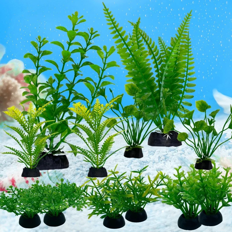 12PCS Artificial Aquarium Decor Plants Water Weeds Ornament Aquatic Plant Fish Tank Grass Decoration Accessories 250604