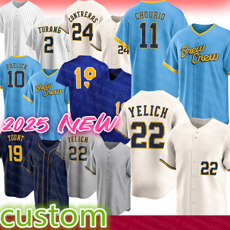 Jackson Chourio Christian Yelich Baseball Jerseys Brice Turang William Contreras Sal Frelick Robin Yount Rhys Hoskins Freddy Peralta Garrett Mitchell