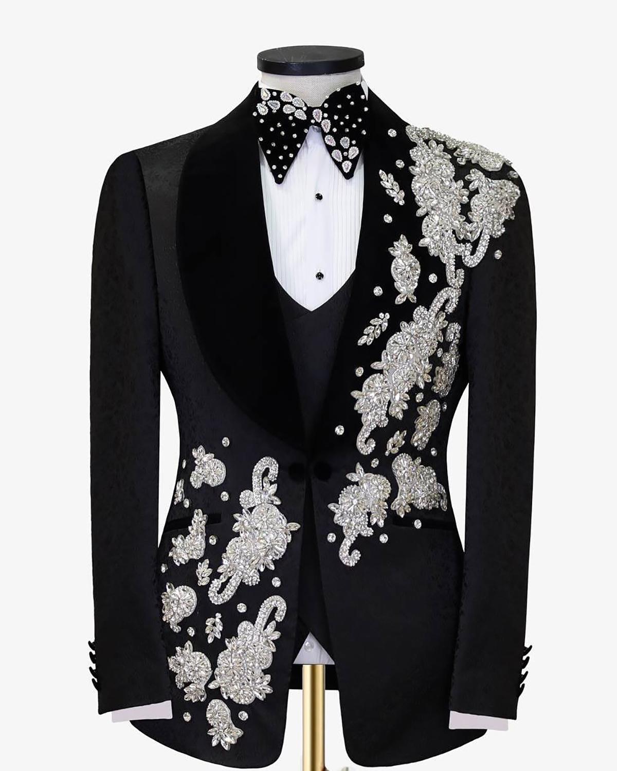 Luxury Man Suits 2 Pieces Set Rhinestone Beading Appliques Shawl Lapel Party Prom Blazer Customized One Button Jacket Pants Plus Size