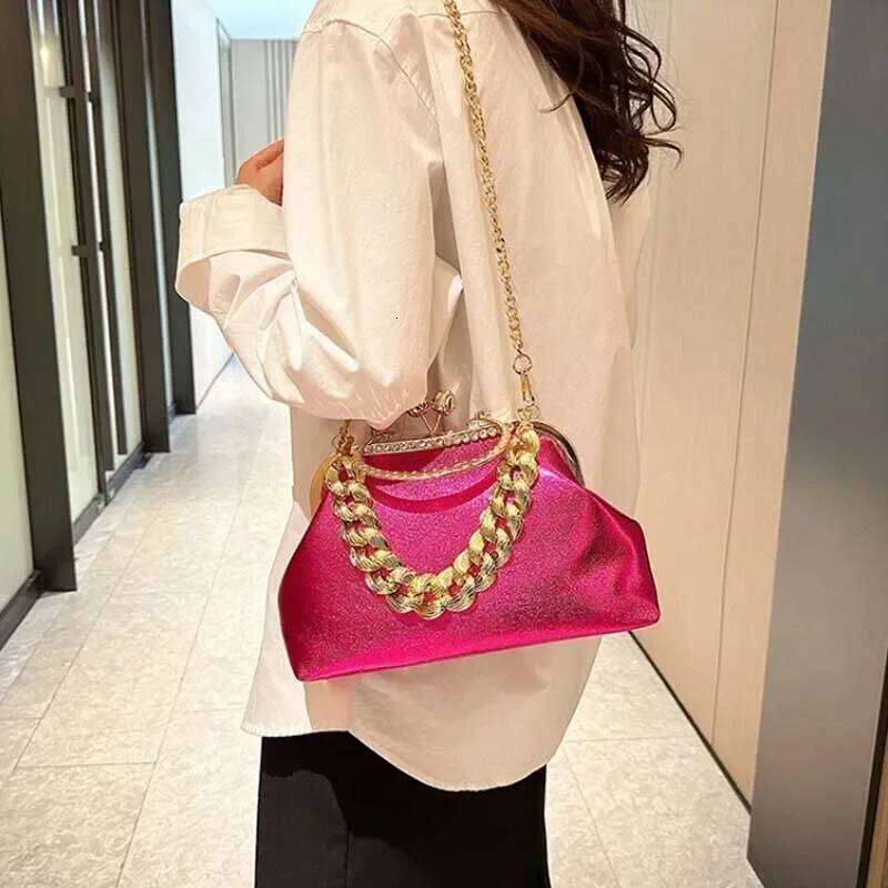 2024 Women Gold Green Chain Messenger PU Leather Shoulder Bags Shell Clip Designer Handbag And Purse Wedding Clutch
