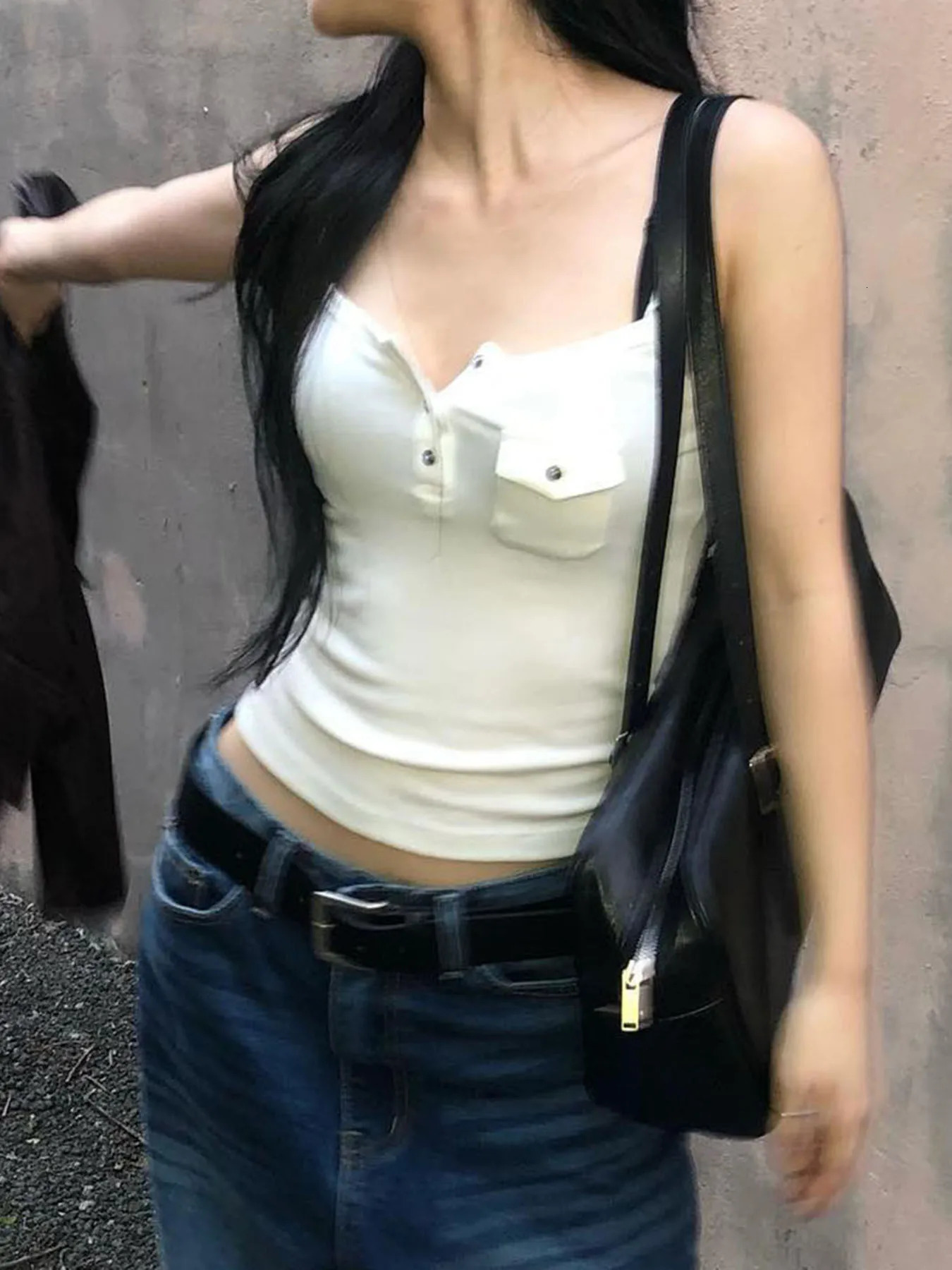 IAMSURE Casual Solid Pockets Camis Top Sexy Slim Slash Neck Sleeveless Tank Toop 2024 Summer Fashion Streetwear Ladies 250527