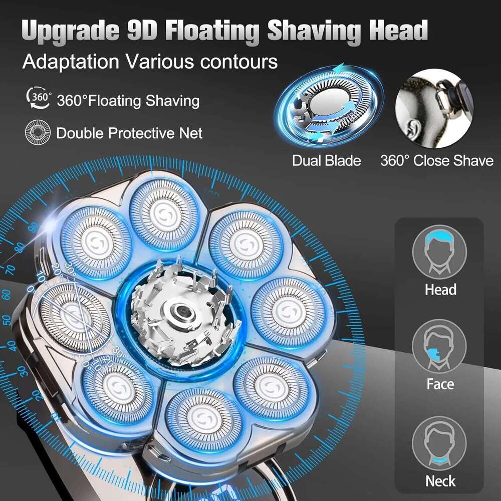 9 For Men 9D Upgraded 6-In-1 Shaver Waterproof Bald Head Shavers Wet/Dry Use Rechargeable Razor