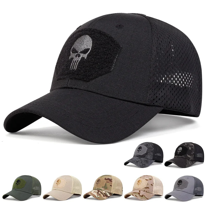Skull Tactical Airsoft Cap Adjustable Breathable Sun Visor Trucker Hat Mesh Hunting Hiking Baseball hats gorra 250605