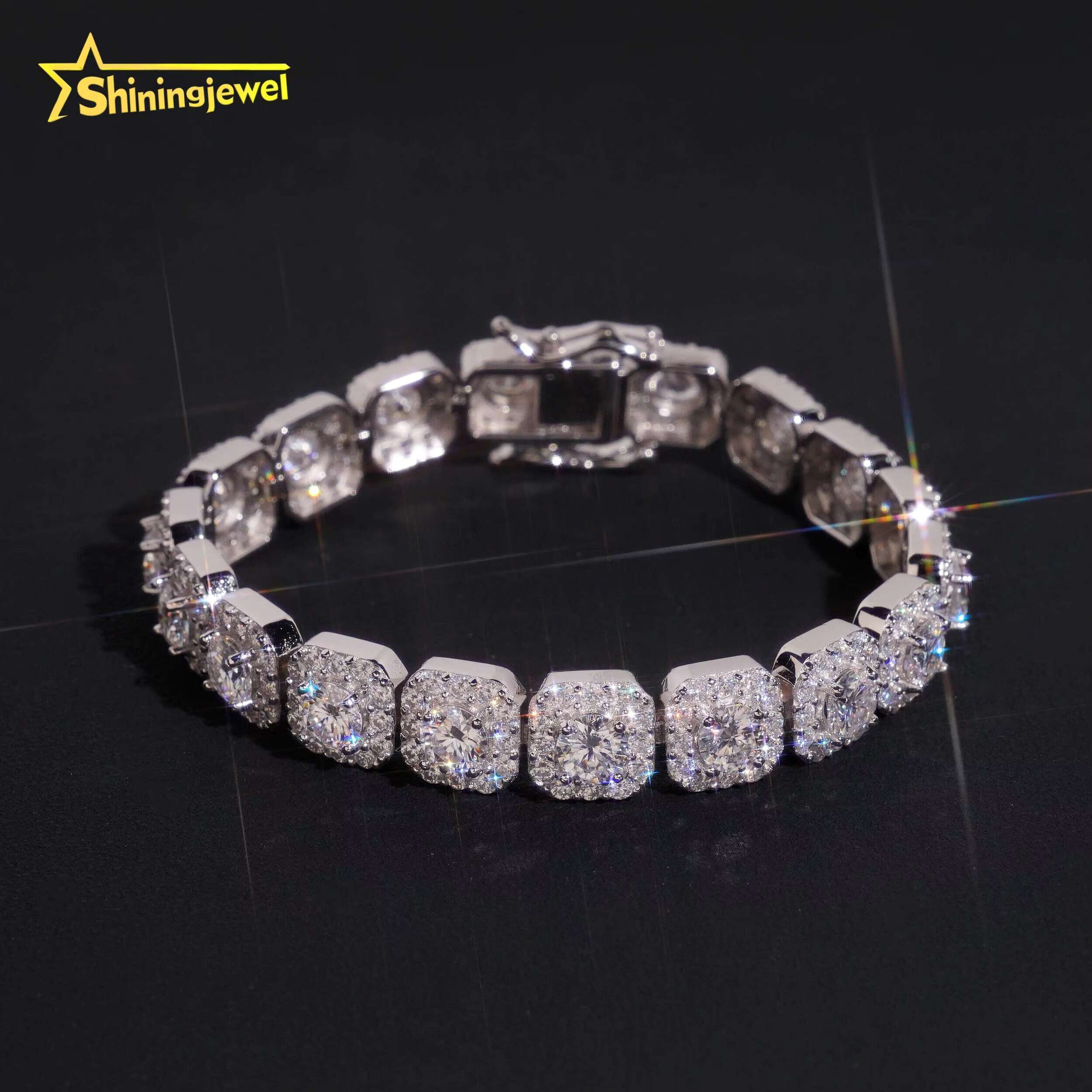 10mm Iced Out Halo Sugar Bracelet 925 Silver Cuban Bracelet Hot Sale Moissanite Diamond Miami Bracelet Hip Hop Jewelry