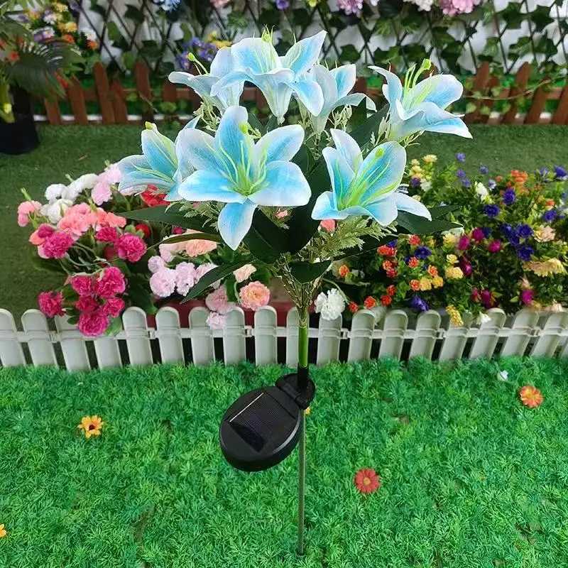 2025 Solar-Powered LED Lily Flower Lights Outdoor Garden Pathway Lawn Stake Lights Spring Decorative Landscape Lighting 1004 W250607