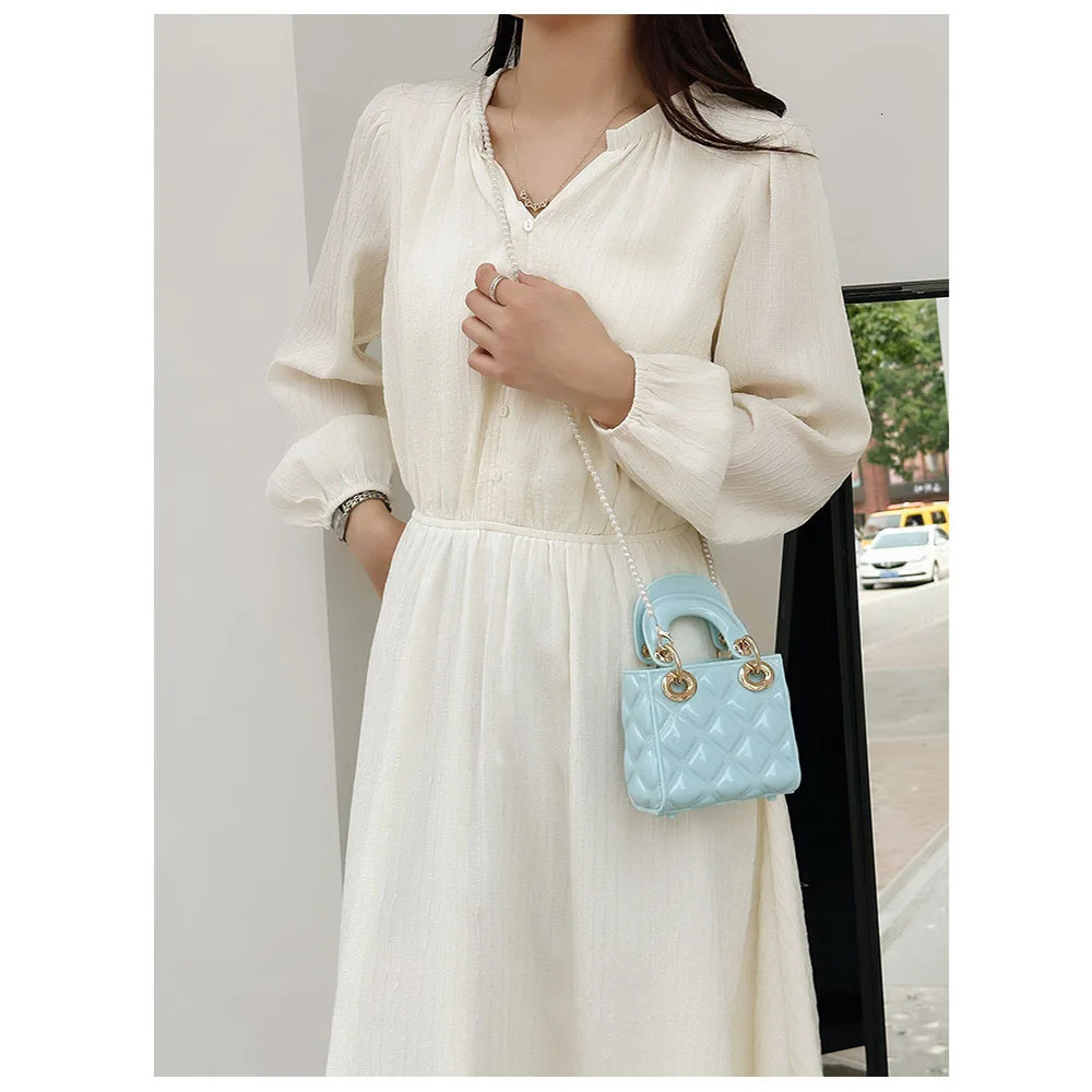 Fashion PVC Handheld Jelly Bag with Pearl Chain Candy Color Crossbody Single Shoulder Toy for Women Girls 250605