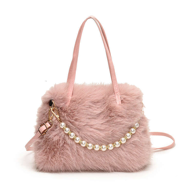 Korean Style Fashion Plush Handbag for Women New Niche Shoulder Versatile Pearl Chain Elegant Crossbody Bag