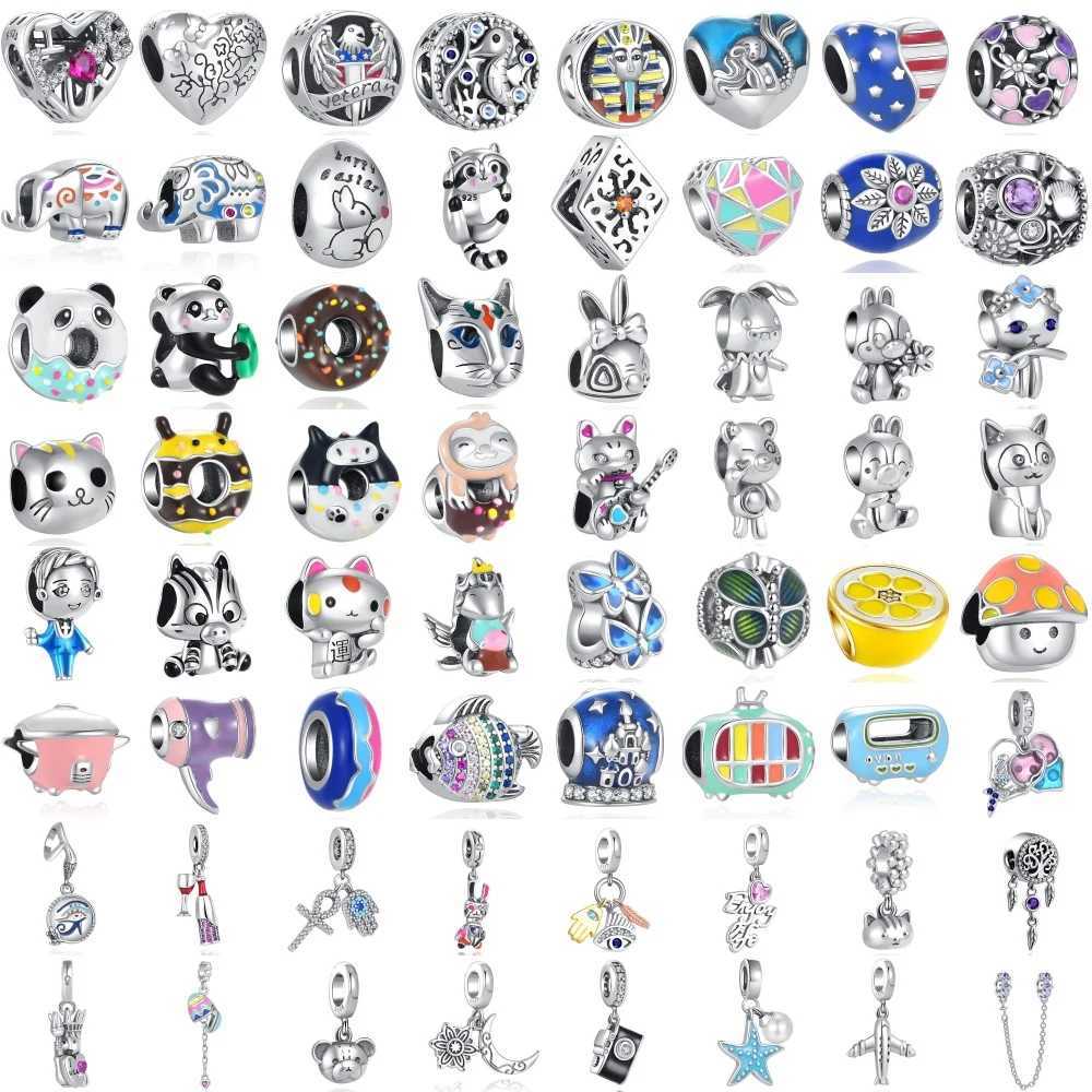 DIY Bead Fit Original 925 Sterling Silver Plated European Charms Bracelet Jewelry Accessories Necklace Cat Fish Owl XJ250607