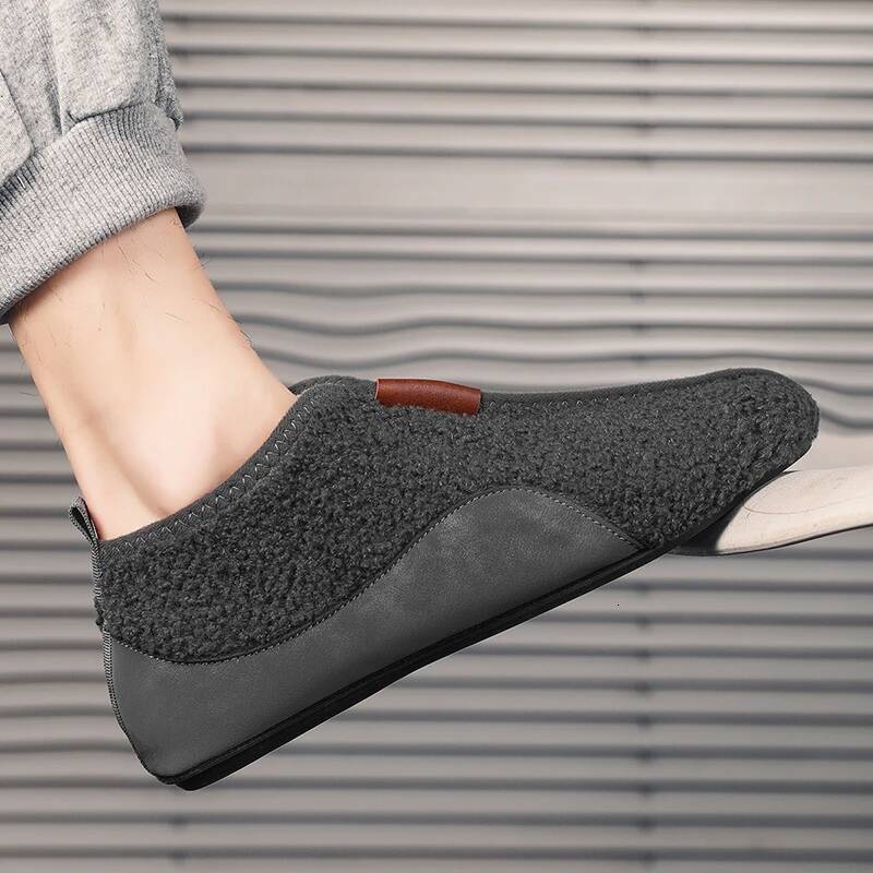 Ddmyoutdoor Men Winter Cotton Slippers Warm Plush Soft Sole Comfortable Indoor Home Slides Solid House Male Walking Flats Shoes Outdoor Shoes