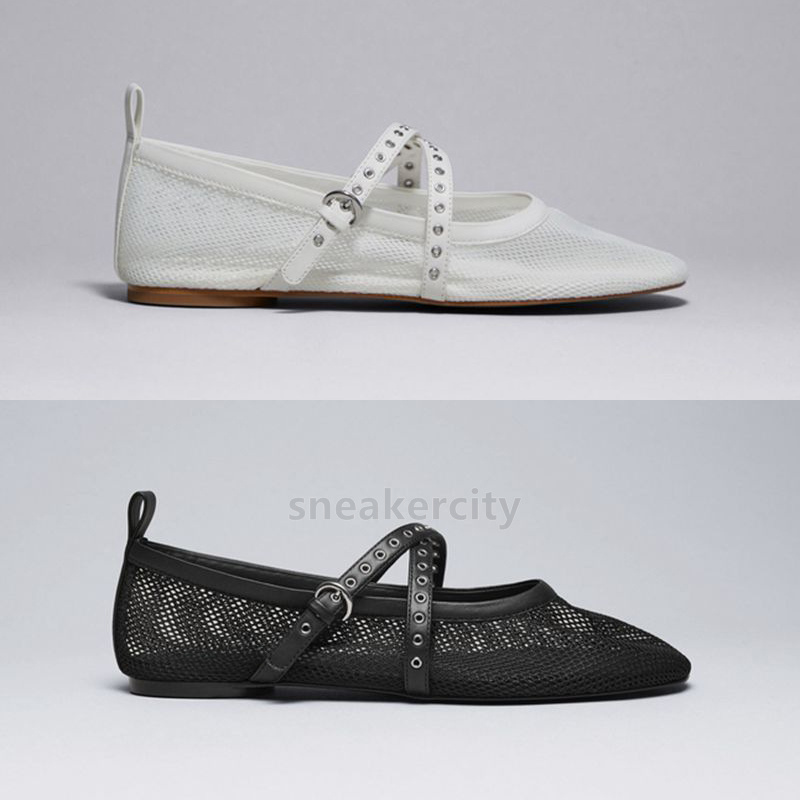 Mesh Leather Designer Loafers Flat Heels Women Shoes Hollow Ballet Flats Casual Comfort Soft Soled Dance Shoe Light Low Summer Elegant Mary Jane Sanda