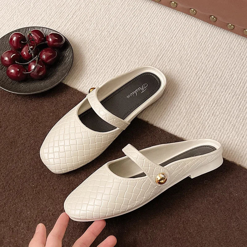 French Fashion Pearl Lazy Baotou Half Slippers Summer Internet Celebrity Style Outerwear Soft And Lightweight Cool 250603