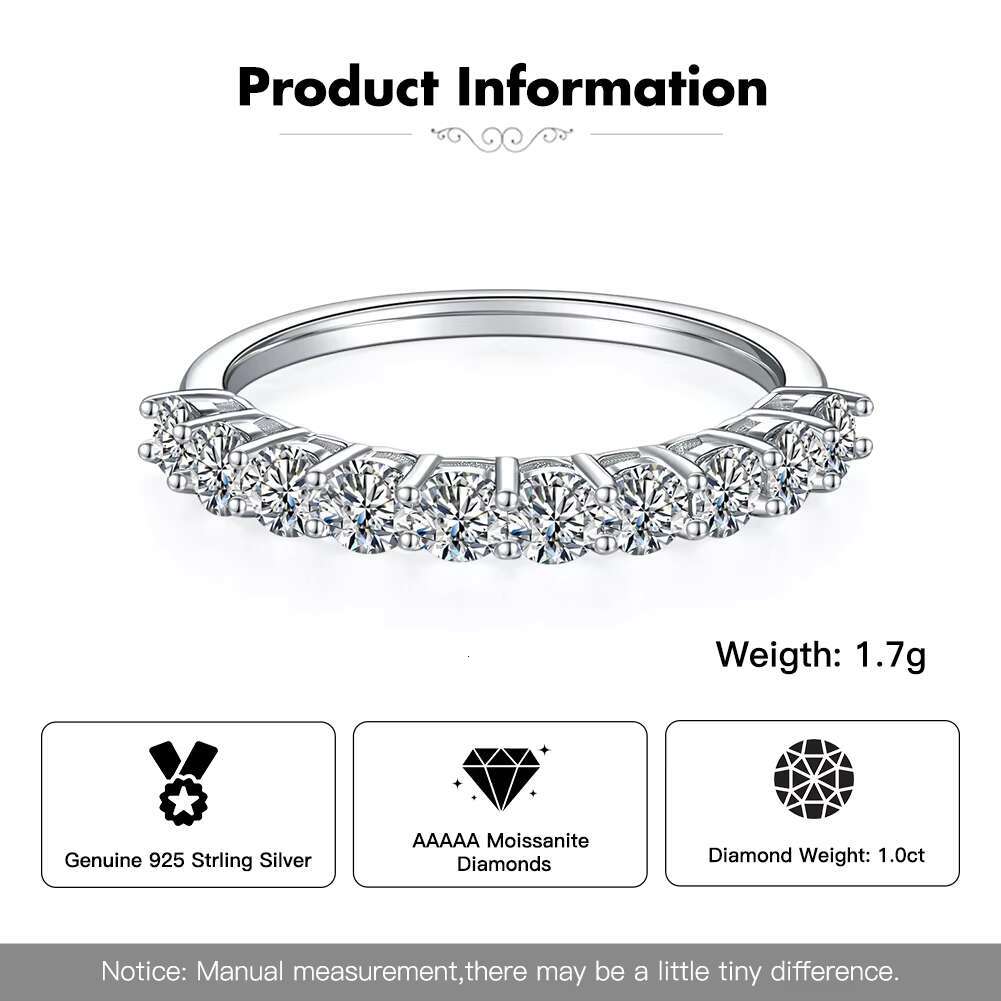 RINNTIN SMR77 Latest Design Moissanite Eternity Wedding Band 925 Silver Engagement Rings for Women