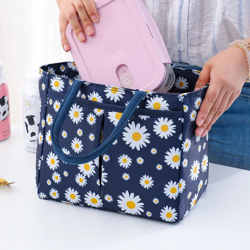 Daisy Printed Lunch Bag Thermal Insulation Large Capacity Handbag Cute Picnic Drinks Lunch Box Storage Bag Portable Lunch Pouch 250606