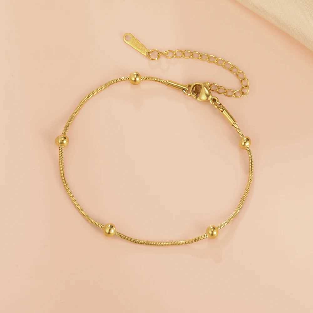 Skyrim Beaded Round Snake Chain Bracelet Women Stainless Steel Gold Color Adjustable Bracelets Minimalist Jewelry Gift Wholesale W250606