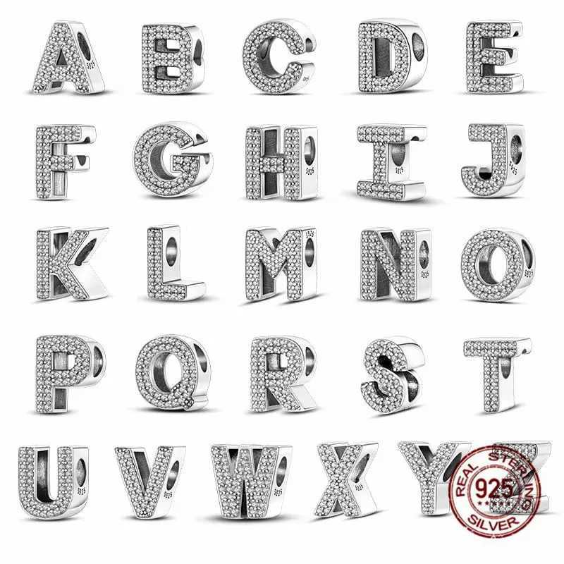 Alphabet Charms Fit Charm Bracelets Necklace 925 Sterling Silver Letter A-Z Beads DIY Jewelry for Women Girls FriendXJ250607