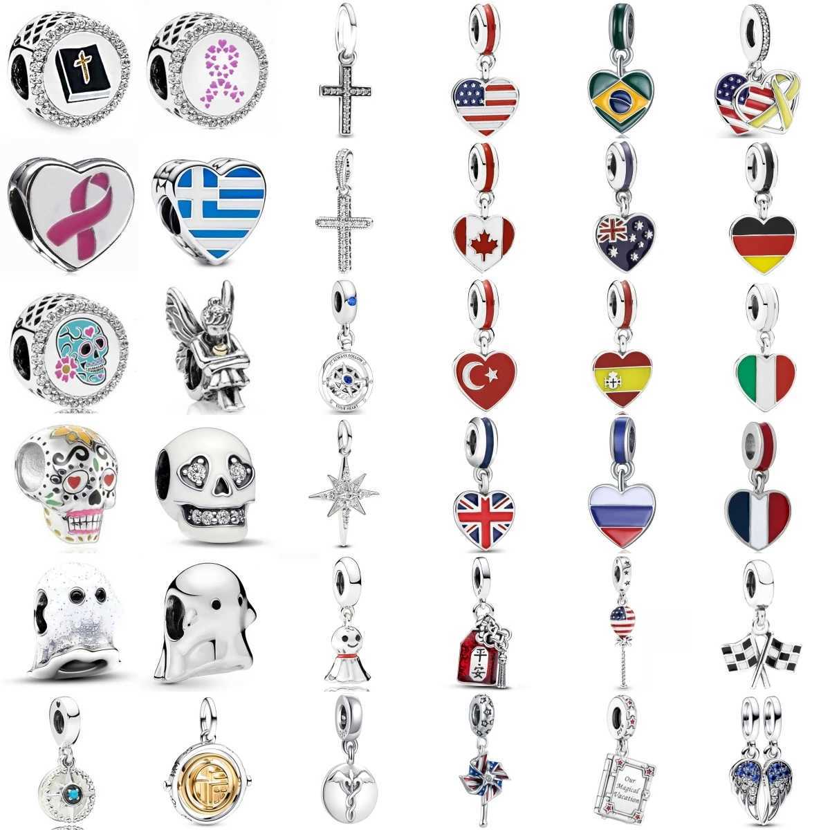 NEW 925 Sterling Silver Charm Fit Original Bracelet Accessories Women Jewelry National Flag Faith Series Amulet Cross XJ250607