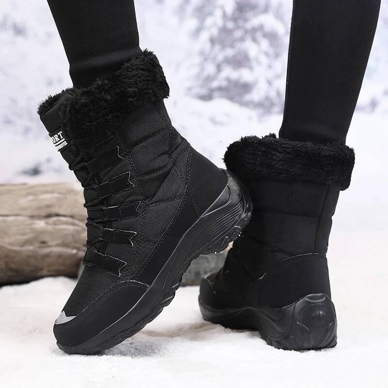 Ddmyoutdoor Women Winter Versatile High Quality Platform New Work Lace Up Snow Boots Outdoor Anti Slip Casual Warm Plush Cotton Shoes Outdoor Shoes
