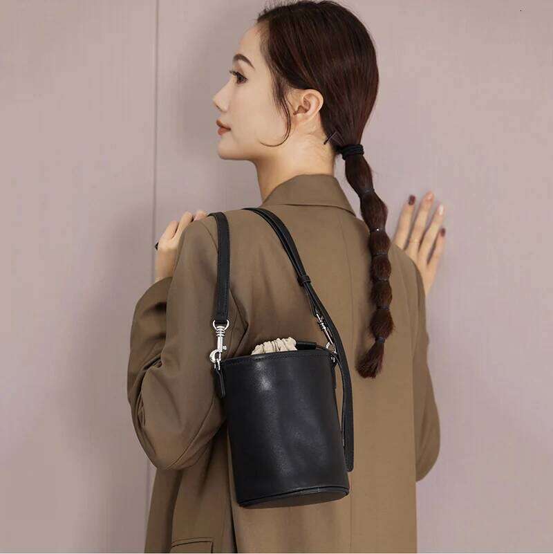 2024 Summer New Fashion Cylinder For Women Split Leather Mini Underarm Shoulder Bag Lady Small Cross-Body Messenger Handbag 2025/06/06