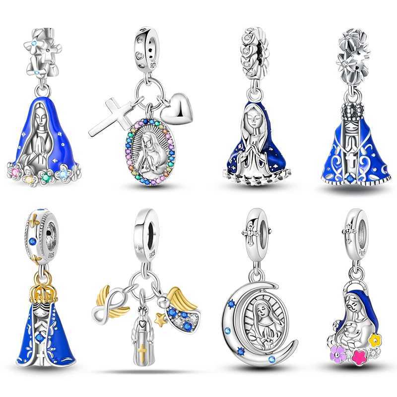 100% 925 Sterling Silver Holy Maiden Cross Sun Godd Luck Bling Charms Beads Fit Pan Original Bracelets DIY Jewelry GiftsXJ250607