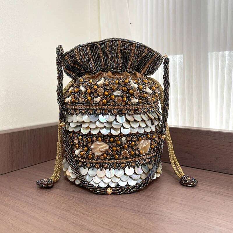 DOYUTIG Indian Handmade Heavy Industry Nail Bead Bucket Women Embroidered Shell Party Handbag Beauty Wedding Evening Bag N012