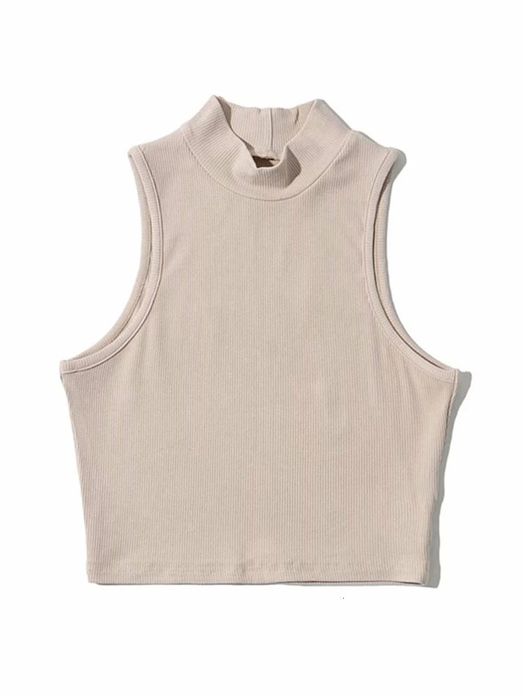 Summer Black Women Fashion Crop Top High Neck White Sleeveless Tank Tops 5 Colors 250527