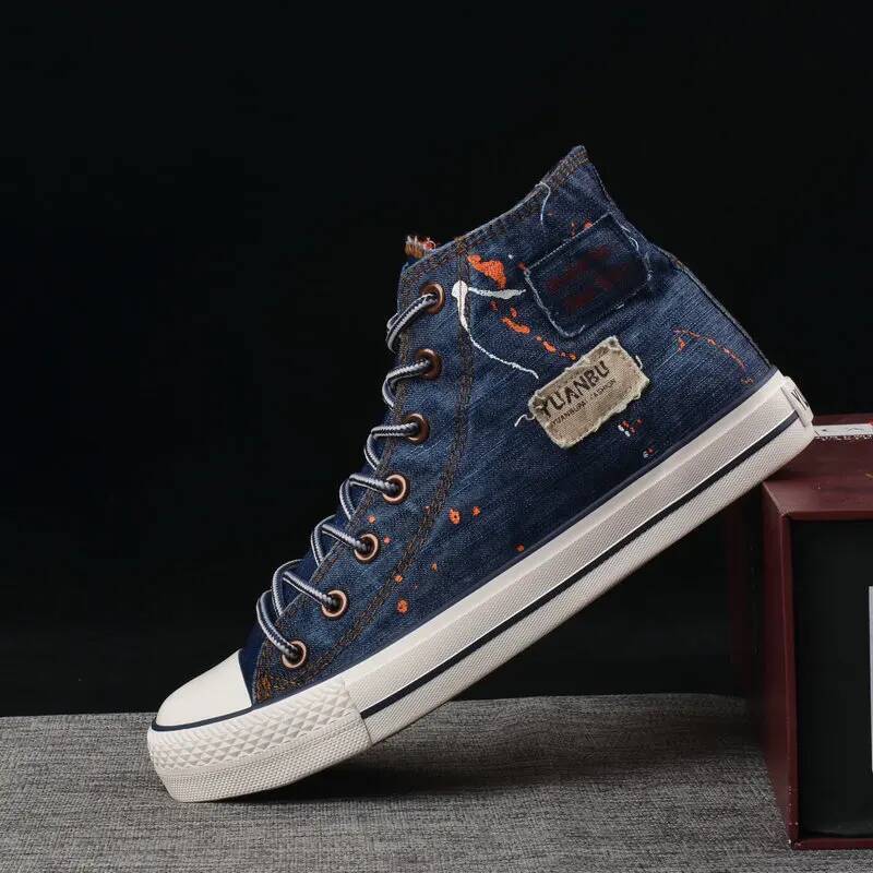 Ddmyoutdoor High Top Denim Boys Canvas Autumn Students Sports Casual Board Korean Lace Up Single Shoes Dy Outdoor