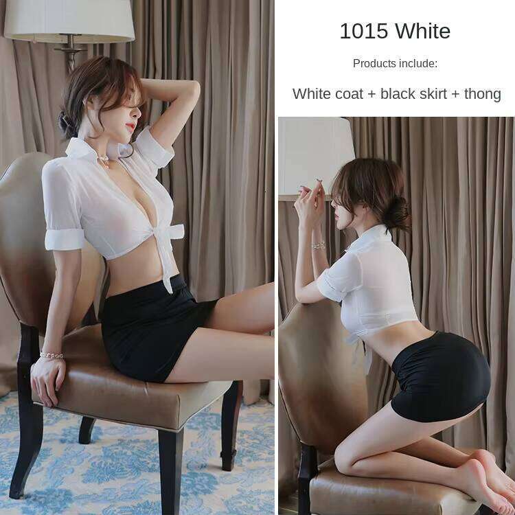 Erotic Underwear, See-Through Cardigan Uniform, Seductive And Sexy Body-Hing Short Skirt, Secretary Dress