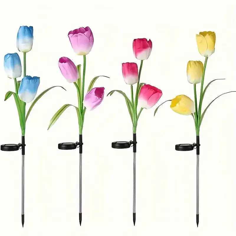 2025 Solar Powered Tulip Shaped Yard Decoration Lamp Unique Outdoor Landscape Lighting For Garden Pathway Lawn Stake Lights W250607