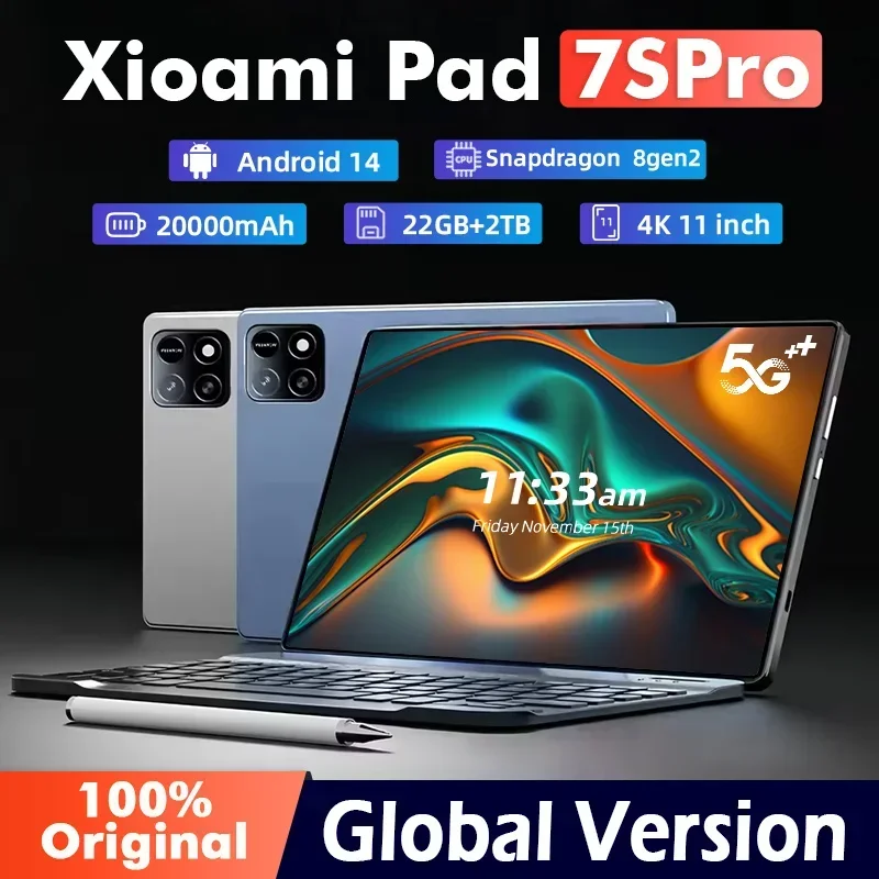 2025 Original Global Edition Pad 7S Pro 11.0Inch TabletPC snapdragon888 gen2 22GB+2TB 5G Tablet Dual SlM WlFl tablet Android14 HD 4K
