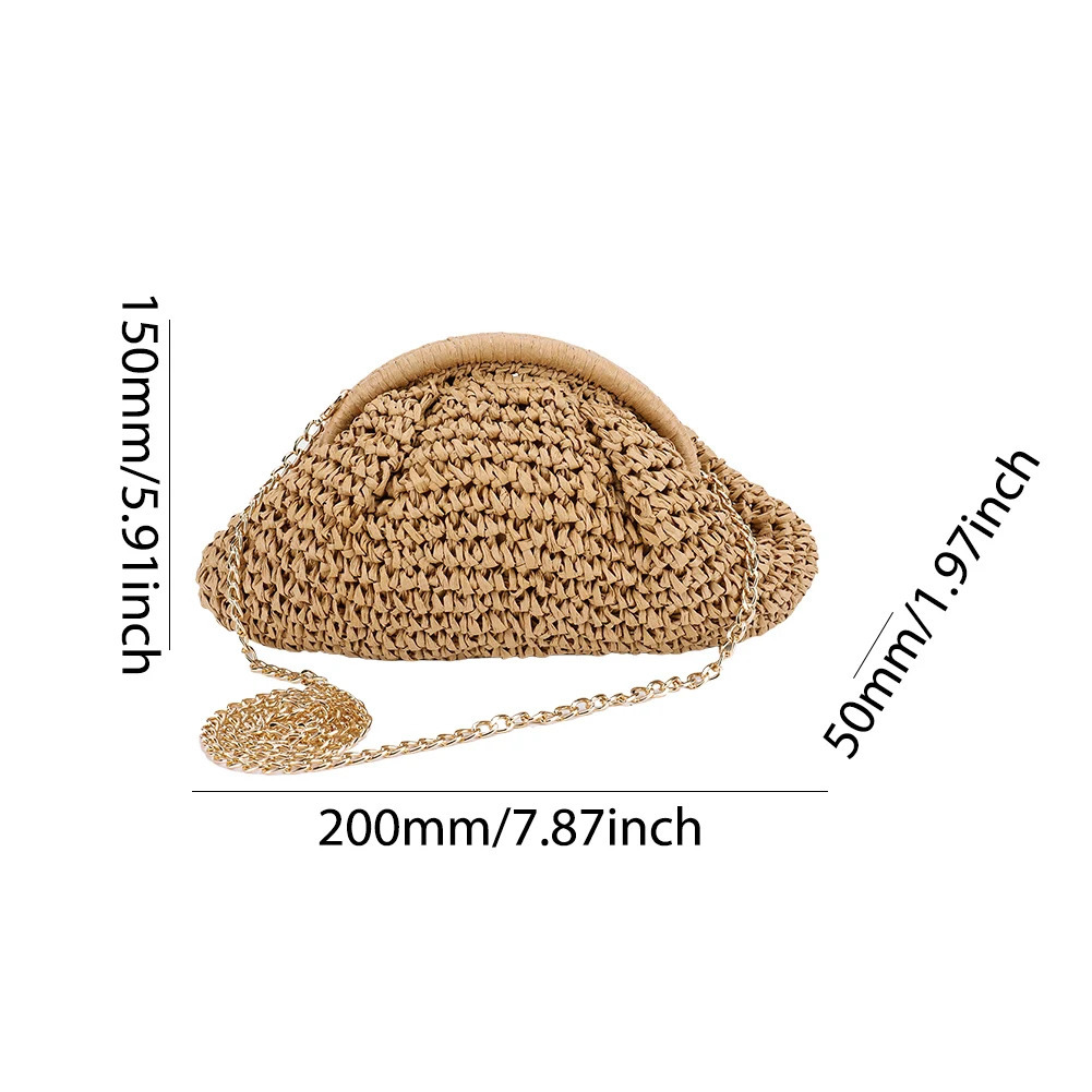 y ner Straw Shoulder Bag for Women Woven Crochet Handbag Purse Rattan Chain Crossbody Raffia Vacation 250605
