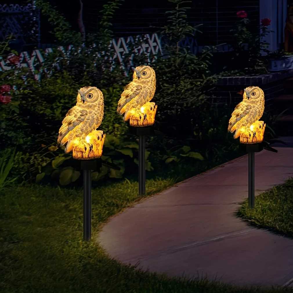 1pc Resin Owl Lamp Solar Light Sensor Light Garden Yard Outdoor Decoration Ground Insert Lawn Lamp XJ250606