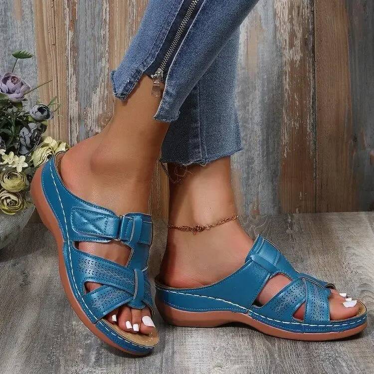 Ddmyoutdoor Women Wedge Premium Orthopedic Open Toe Sandals Vintage Anti Slip Leather Casual Female Platform Retro Shoes Outdoor Shoes