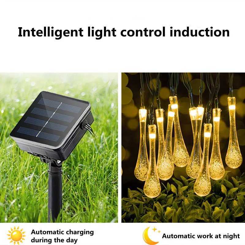 6M 30LED Solar Droplet Bulb String Lights Outdoor Waterproof Christmas Garland Garden Light Lawn Courtyard Solar Lamp Decoration W250607