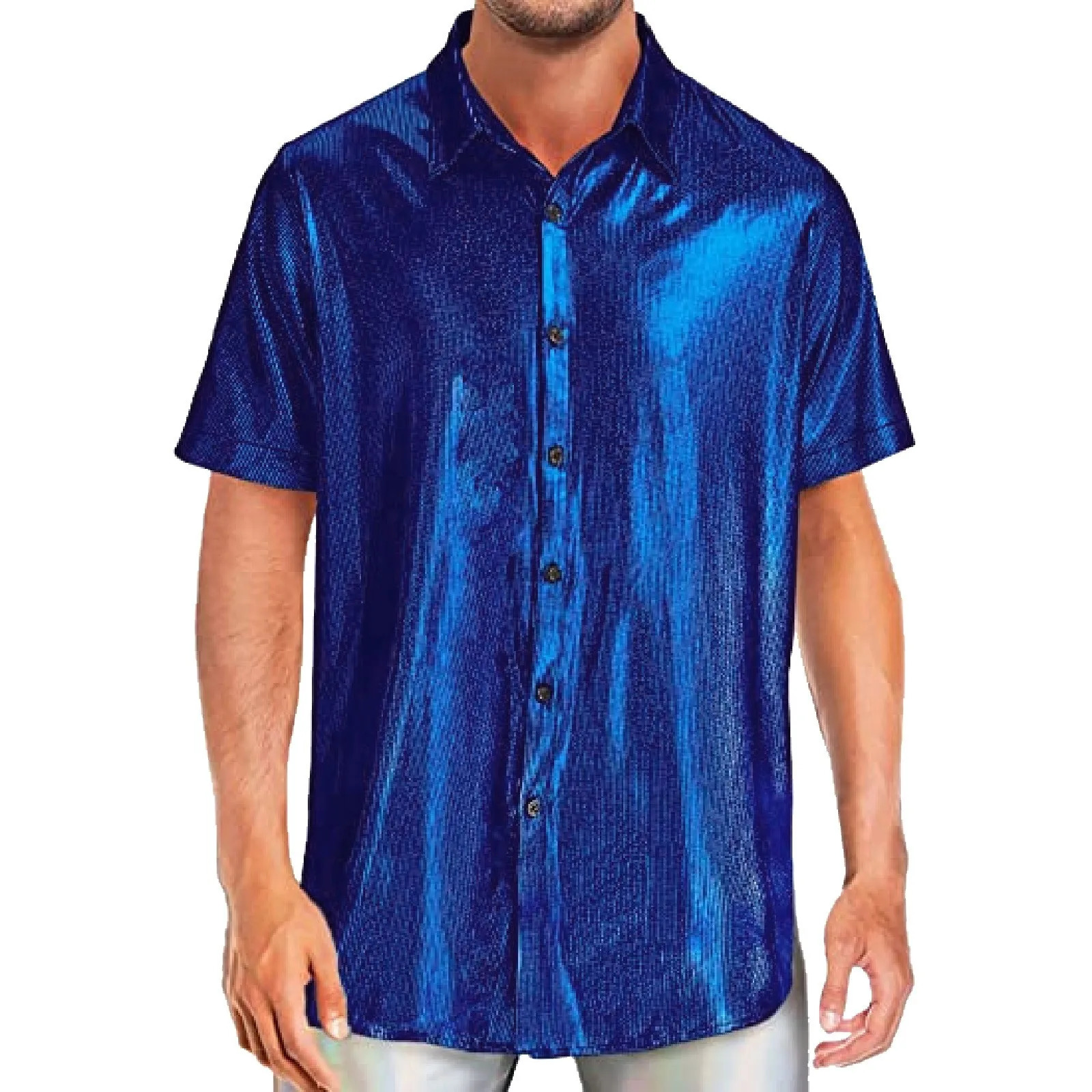 Mens Shiny Sequins Shirt Fashion Mens Performance Shirt Turn-Down Collar Short Sleeved Shirts For Club Party Disco Stage Show 250606