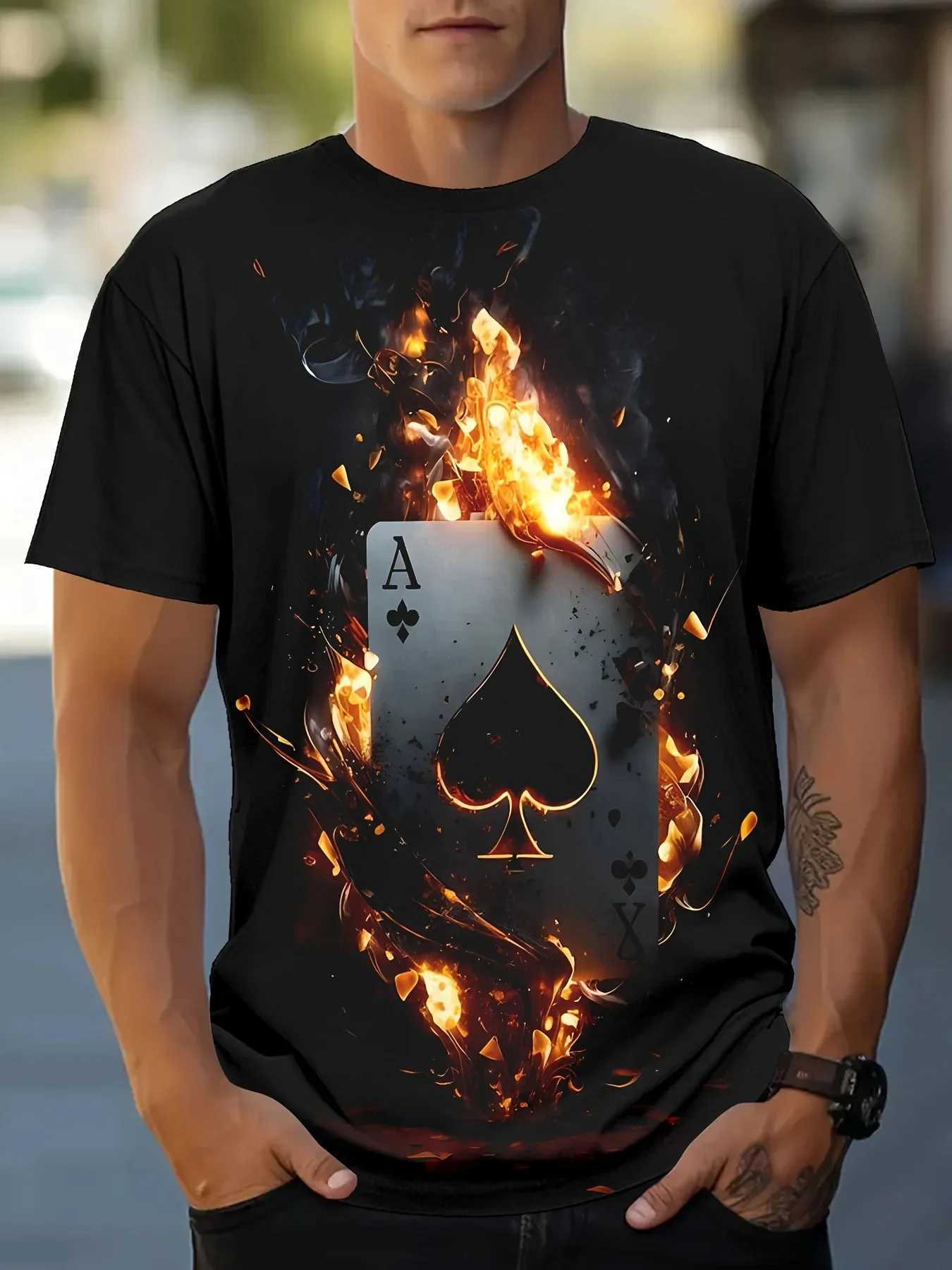 Summer casual 3D Poker A-pattern Retro Printed Mens T-shirts Short sleeves O-collar Oversized t-shirt Casual Fashion Sports Top W250607