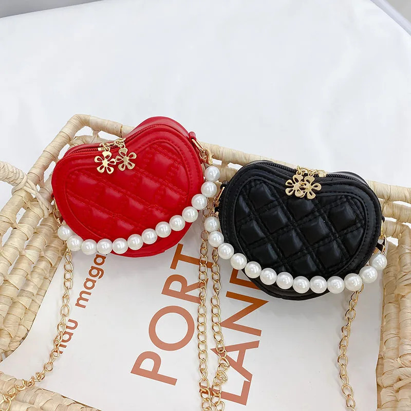 Pearl Handle Girls Mini Shoulder Messenger Bag Princess Wallet Coin Purse Handbags Cute Childrens Heartshaped Crossbody Bags 250605